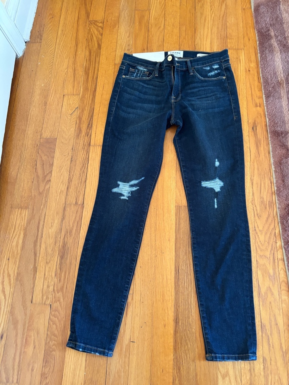 Frame Denim Dark Blue Distressed Skinny Jeans